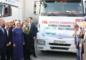 Türkmenlere 28 tır insani yardım malzemesi gönderildi